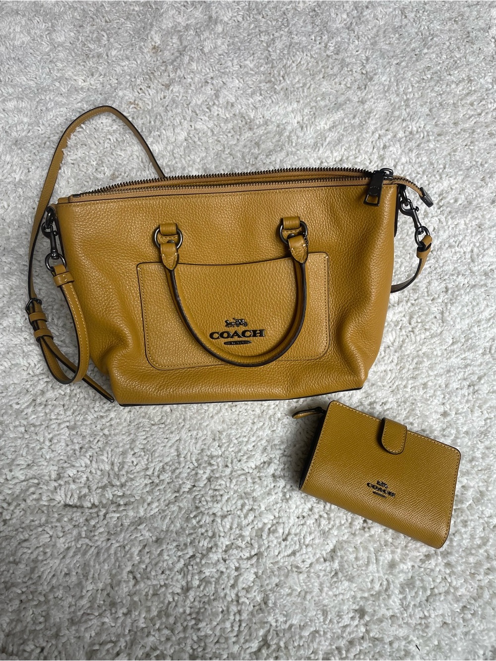Coach Cedar Yellow Leather Satchel and Matching Wallet Set